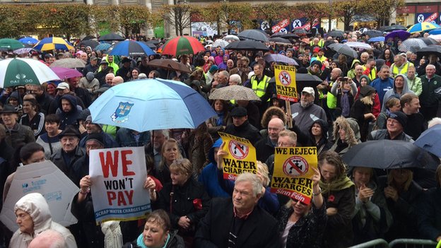 Protesters gathered outside the General Post Office (GPO) building in central Dublin for a mass rally